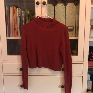 Red Cropped Turtleneck Sweater